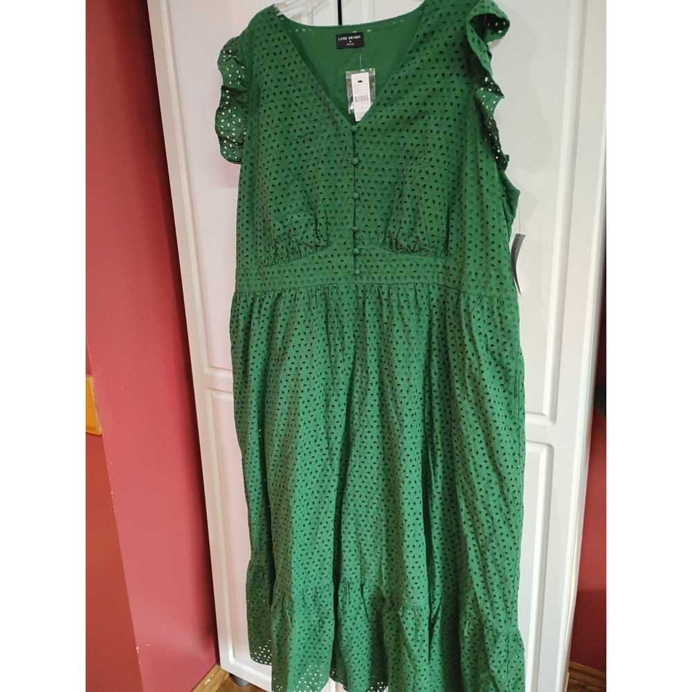 Women's Dress 28 Long Kelly Green Lined Eyelet Cotton Celtic Pockets NWT RenFest